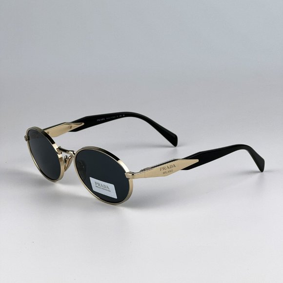 Prada PR65ZS ZVN09T Sunglasses Pale Gold Dark Grey Oval Metal Unisex - Picture 9 of 15